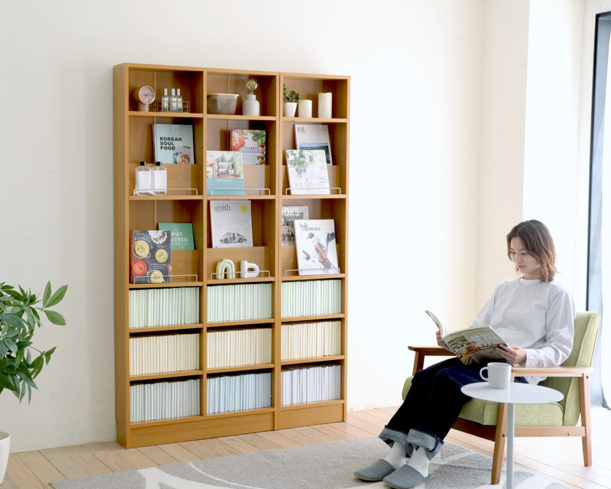 本棚 幅41.5cm 1cmピッチ ディスプレイラック スリム 薄型 オープン棚 ( ラック 棚 1cm刻み 可動棚 奥行スリム 飾り棚 ディスプレイ 雑誌 壁面 大容量 ダークブラウン ホワイト ライトブラウン ) 【ライトブラウン】 ライトブラウン