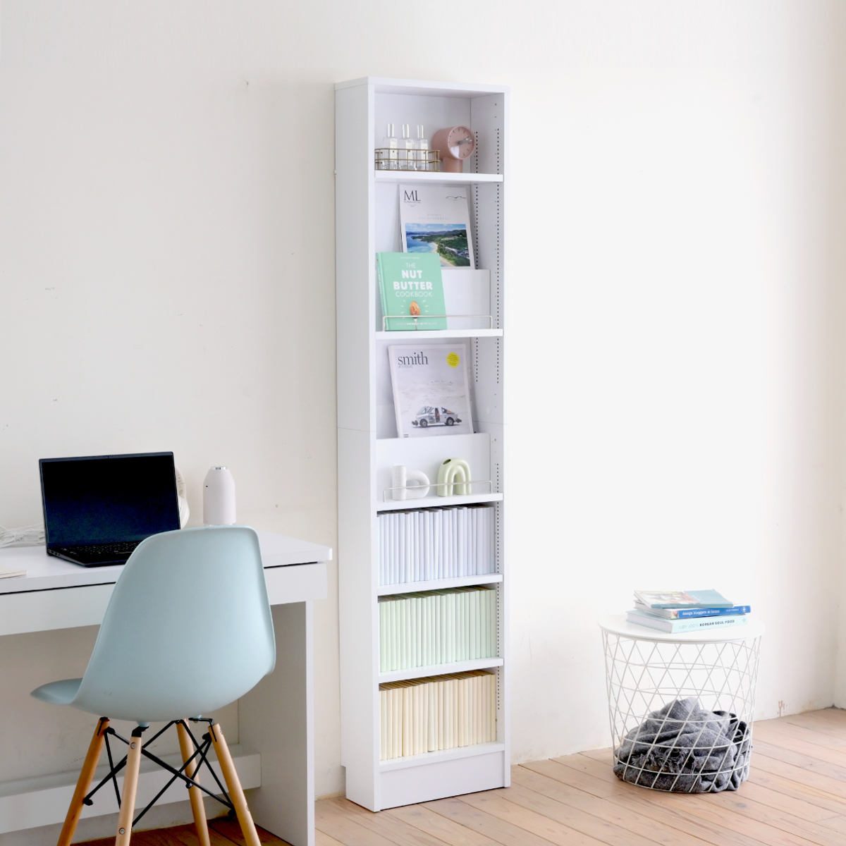 本棚 幅41.5cm 1cmピッチ ディスプレイラック スリム 薄型 オープン棚 ( ラック 棚 1cm刻み 可動棚 奥行スリム 飾り棚 ディスプレイ 雑誌 壁面 大容量 ダークブラウン ホワイト ライトブラウン ) 【ライトブラウン】 ライトブラウン