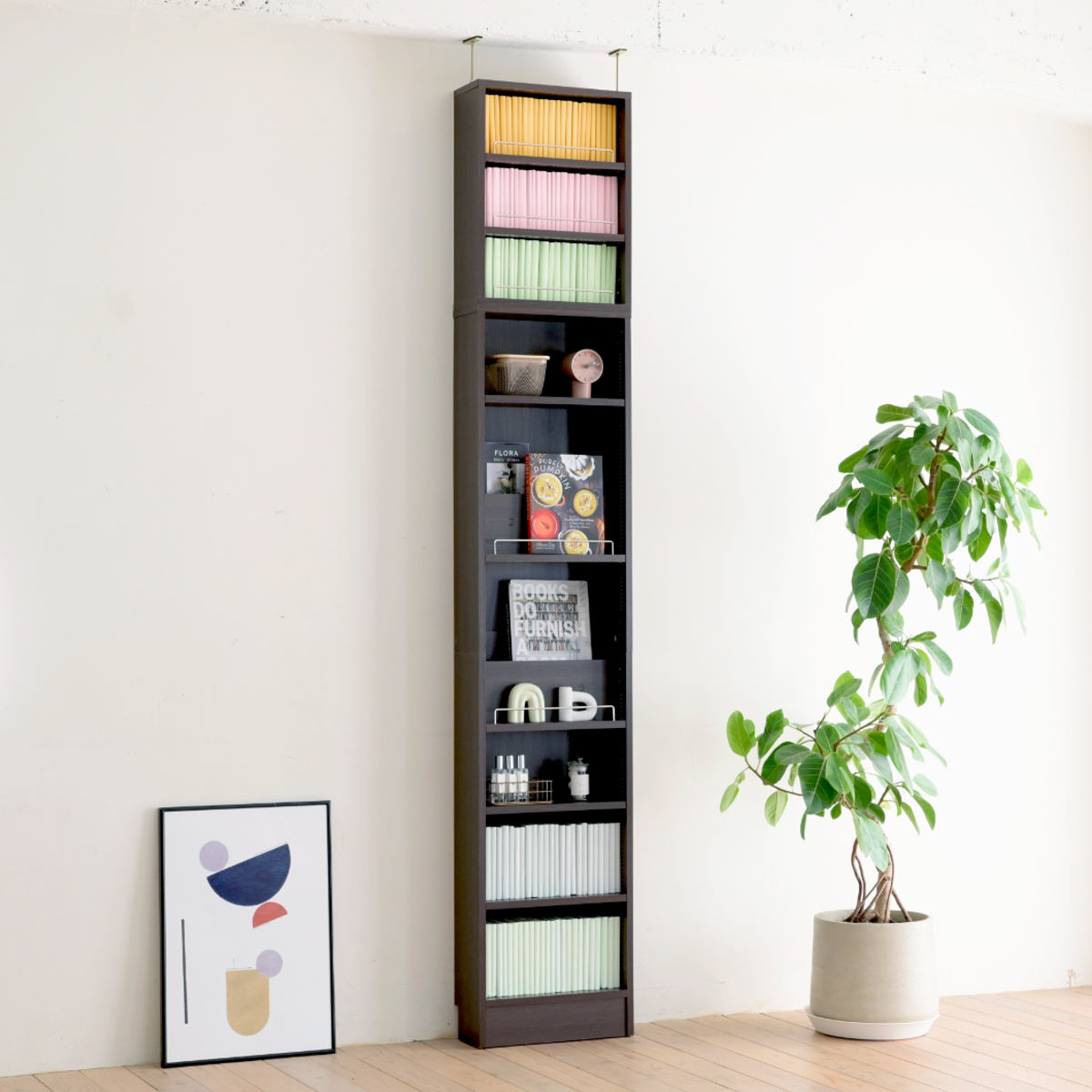 本棚 幅41.5cm 上置きセット 1cmピッチ ディスプレイラック スリム 薄型 オープン棚 ( ラック 棚 1cm刻み 可動棚 奥行スリム 上置き棚 飾り棚 ディスプレイ 雑誌 壁面 大容量 ダークブラウン ホワイト ライトブラウン ) 【ホワイト】 ホワイト