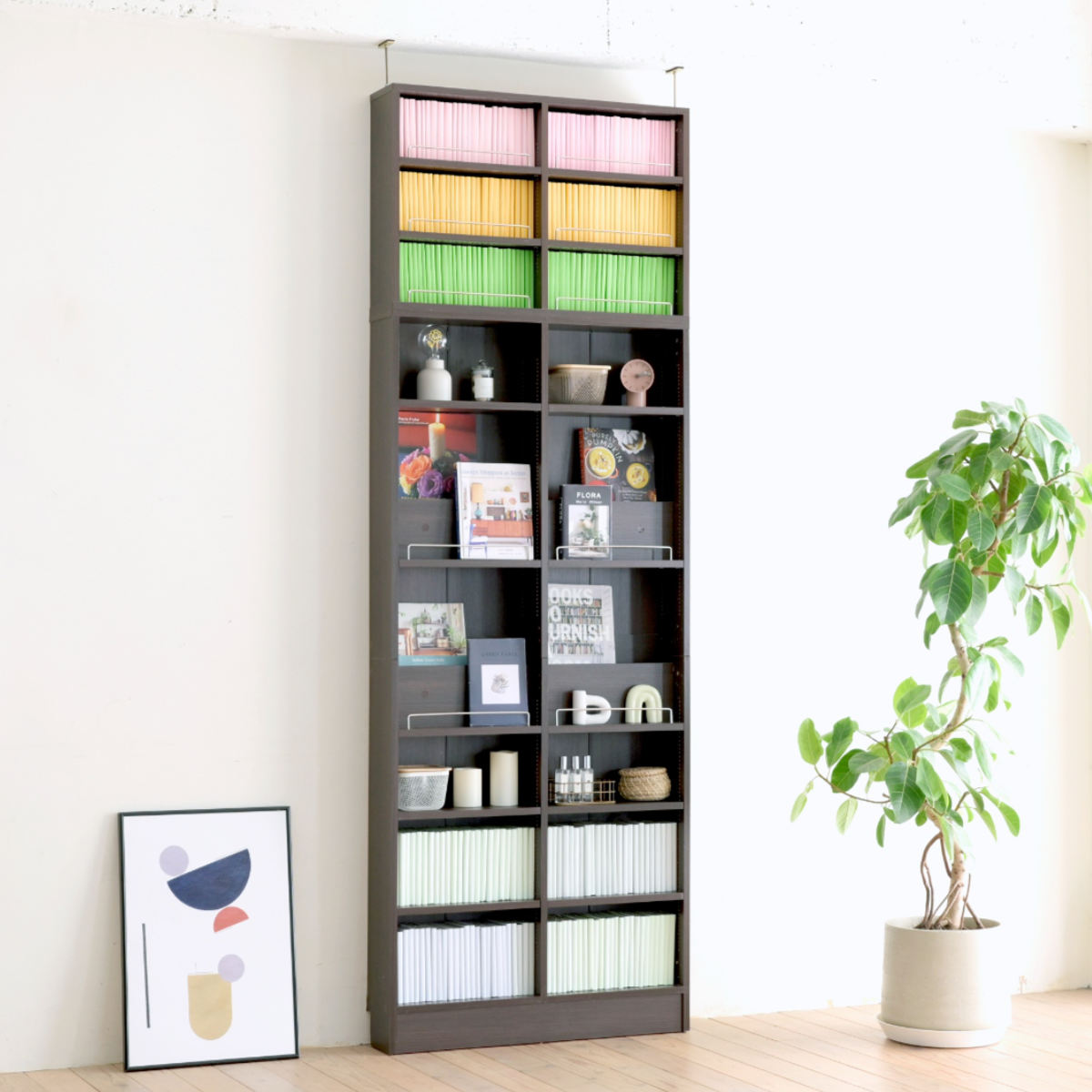 本棚 幅81cm 上置きセット 1cmピッチ ディスプレイラック スリム 薄型 オープン棚 ( ラック 棚 1cm刻み 可動棚 奥行スリム 上置き棚 飾り棚 ディスプレイ 雑誌 壁面 大容量 ダークブラウン ホワイト ライトブラウン ) 【ライトブラウン】 ライトブラウン