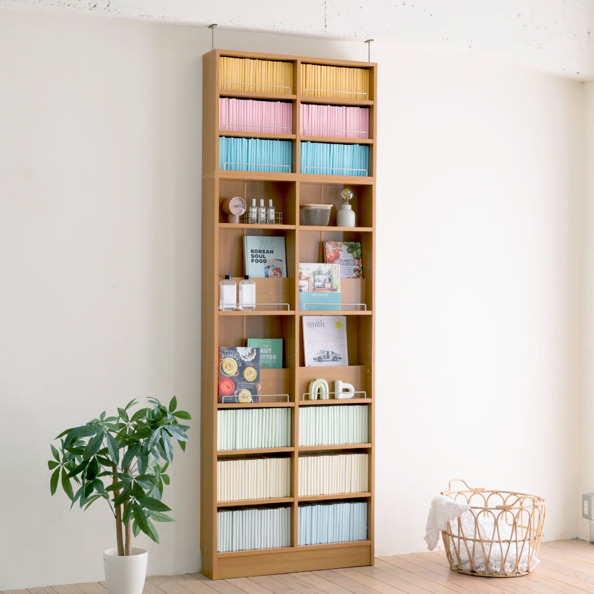 本棚 幅81cm 上置きセット 1cmピッチ ディスプレイラック スリム 薄型 オープン棚 ( ラック 棚 1cm刻み 可動棚 奥行スリム 上置き棚 飾り棚 ディスプレイ 雑誌 壁面 大容量 ダークブラウン ホワイト ライトブラウン ) 【ライトブラウン】 ライトブラウン