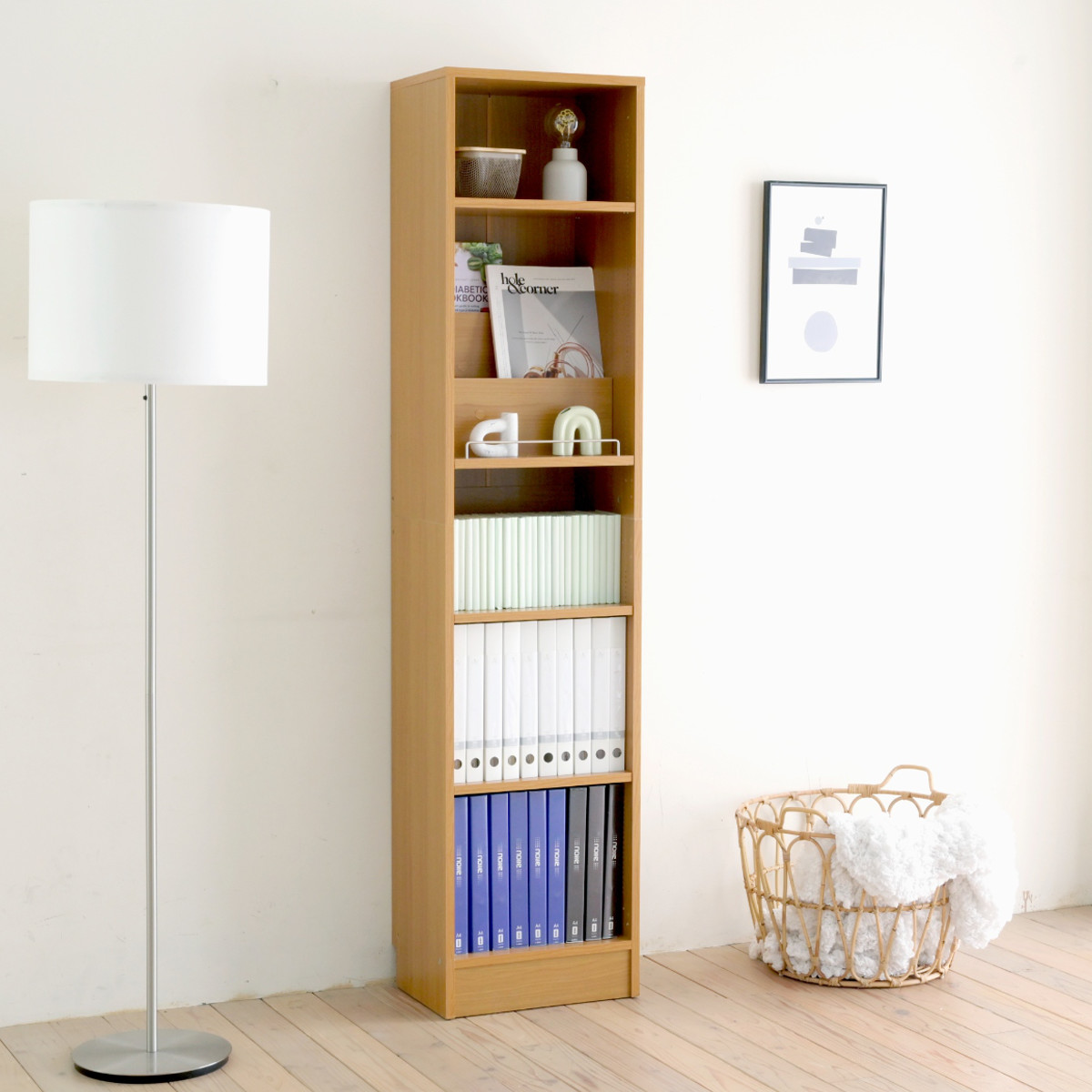 本棚 幅41.5cm 1cmピッチ ディスプレイラック スリム A4対応 オープン棚 ( ラック 棚 1cm刻み 可動棚 A4ファイル 飾り棚 ディスプレイ 雑誌 壁面 大容量 ダークブラウン ホワイト ライトブラウン ) 【ホワイト】 ホワイト