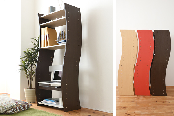 パソコンデスク 4WAY 積み重ね式 ウェービー 幅60cm ( デスク ラック レイアウト自由 収納棚 棚 PCデスク ハイデスク ローデスク 縦置き 横置き スリム スライド棚 机 つくえ 高さ調節 学習机 ユニットデスク セパレート可 ) 【ホワイト×ダークブラウン】 ホワイト×ダークブラウン