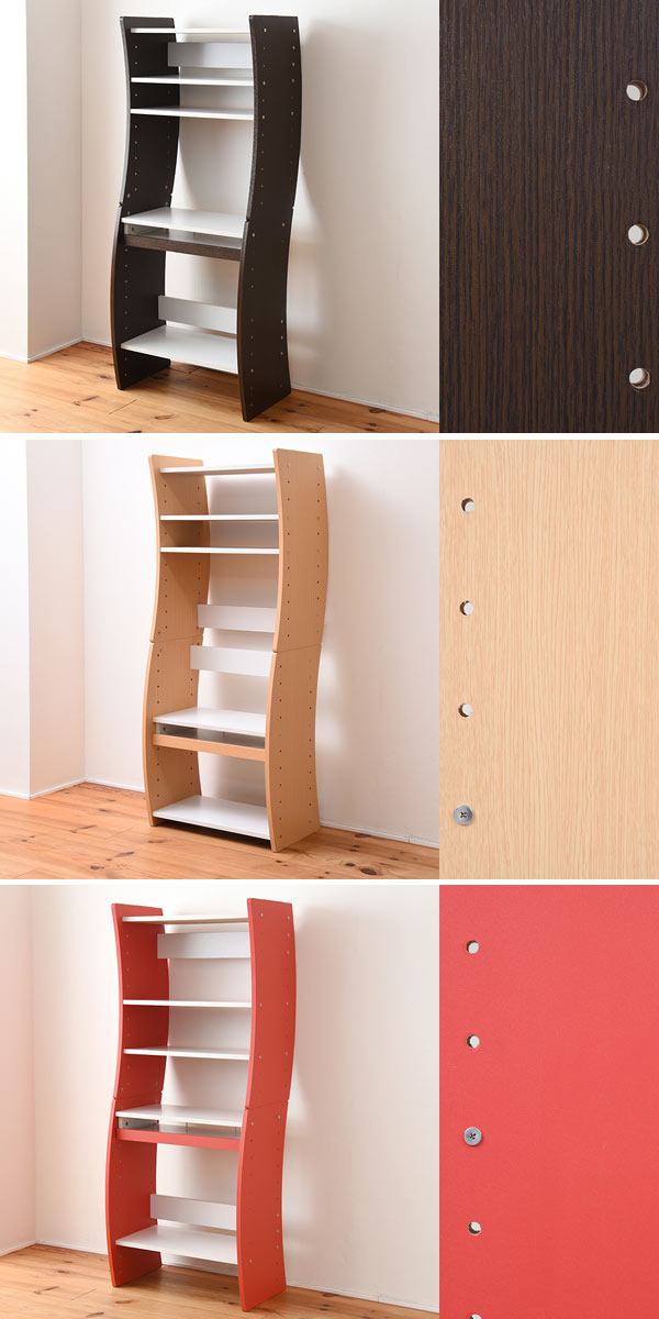 パソコンデスク 4WAY 積み重ね式 ウェービー 幅60cm ( デスク ラック レイアウト自由 収納棚 棚 PCデスク ハイデスク ローデスク 縦置き 横置き スリム スライド棚 机 つくえ 高さ調節 学習机 ユニットデスク セパレート可 ) 【ホワイト×ダークブラウン】 ホワイト×ダークブラウン