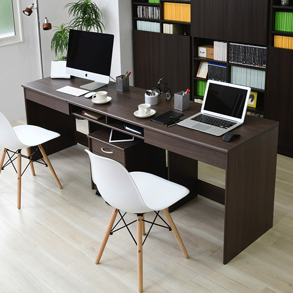 パソコンデスク ワイド サイズが選べるオフィスデスク 引出し付き ( デスク 机 幅180cm 幅190cm 幅200cm 幅210cm ワイドデスク 木目調 2人 オープン収納 収納 ワークデスク PCデスク パソコン 学習机 書斎 棚 配線穴 子ども部屋 ) 【幅190cm】 幅190cm