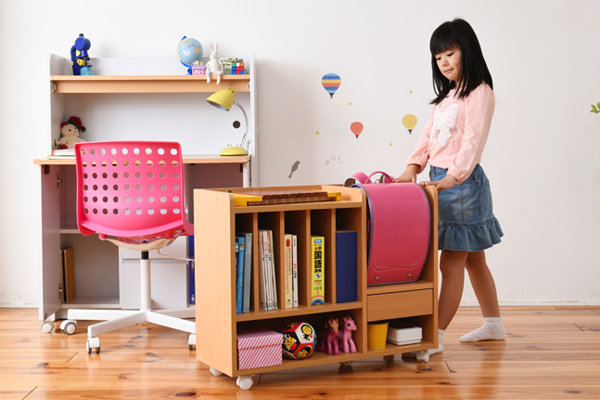 ランドセルラック 幅82cm キャスター付き 木製 カウンター下収納 ( ランドセル収納 ランドセル置き サイドワゴン A4サイズ 引き出し 本棚 子ども 収納棚 ランドセル ワゴン キッズラック お片づけラック ラック 収納 キッズ家具 ) 【ホワイト】 ホワイト