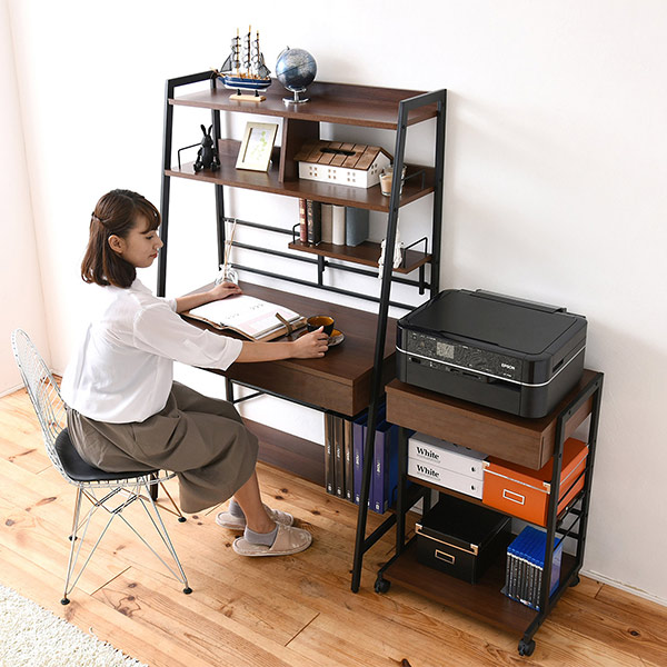 パソコンデスク 幅91cm 2WAY 高さ調節 ハイタイプ ロータイプ ( スリム 勉強机 学習机 デスク 座卓 パソコン リビング 机 ハイデスク ローデスク スチール 上部収納 収納 本棚付き ワーキングデスク ワークデスク つくえ )
