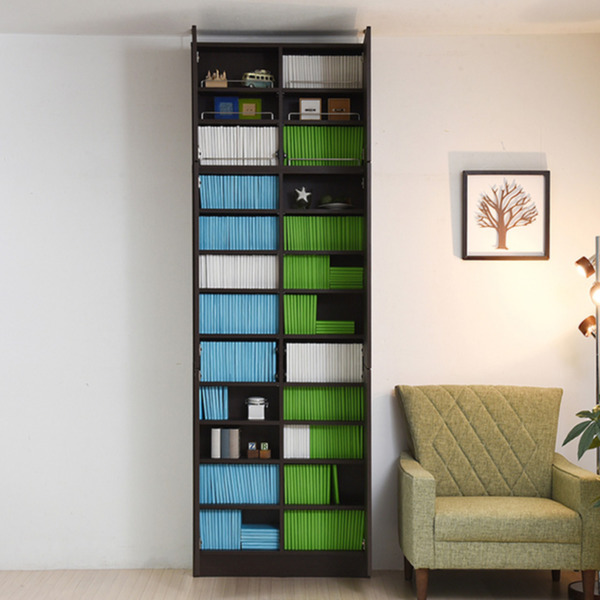 本棚 幅81cm 上置きセット 1cmピッチ ブックシェルフ スリム 薄型 扉付棚 ( 壁面収納 ラック シェルフ コミックラック 大容量 収納棚 コミック収納 漫画収納 ホワイト ブラウン ライトブラウン 木目 おしゃれ 上置き付き ) 【ライトブラウン】 ライトブラウン