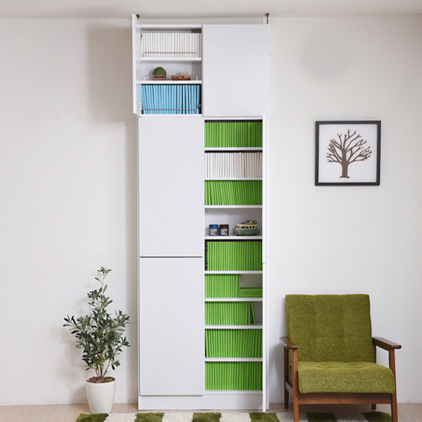 本棚 幅81cm 上置きセット 1cmピッチ ブックシェルフ スリム 薄型 扉付棚 ( 壁面収納 ラック シェルフ コミックラック 大容量 収納棚 コミック収納 漫画収納 ホワイト ブラウン ライトブラウン 木目 おしゃれ 上置き付き ) 【ライトブラウン】 ライトブラウン