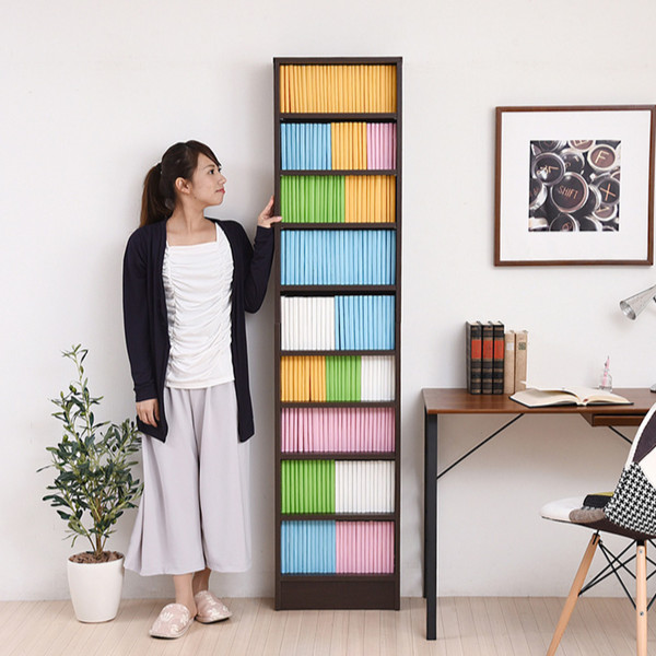 本棚 幅41.5cm 1cmピッチ ブックシェルフ スリム 薄型 オープン棚 ( 壁面収納 ラック シェルフ コミックラック 大容量 収納棚 コミック収納 漫画収納 ホワイト ブラウン ライトブラウン 木目 おしゃれ ) 【ダークブラウン】 ダークブラウン