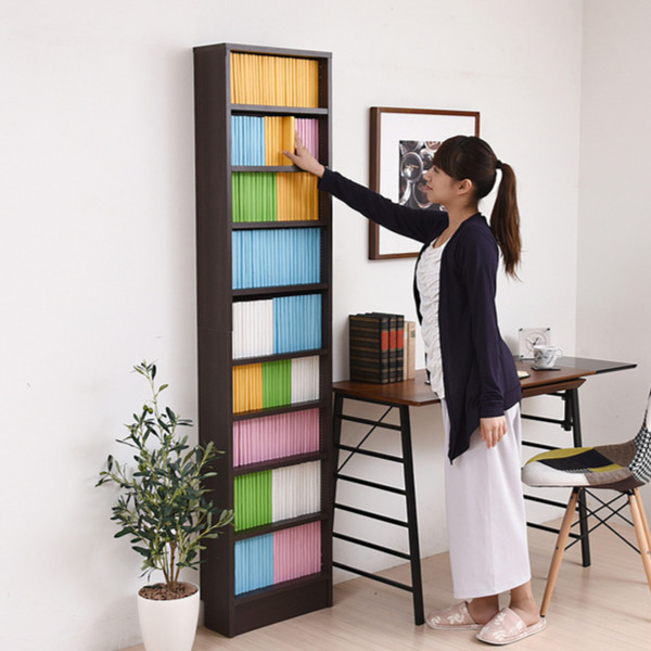 本棚 幅41.5cm 1cmピッチ ブックシェルフ スリム 薄型 オープン棚 ( 壁面収納 ラック シェルフ コミックラック 大容量 収納棚 コミック収納 漫画収納 ホワイト ブラウン ライトブラウン 木目 おしゃれ ) 【ダークブラウン】 ダークブラウン