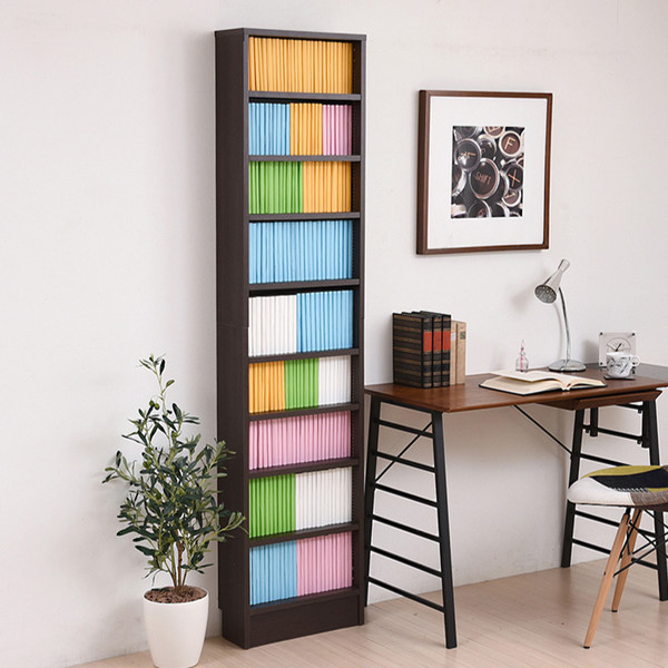 本棚 幅41.5cm 1cmピッチ ブックシェルフ スリム 薄型 オープン棚 ( 壁面収納 ラック シェルフ コミックラック 大容量 収納棚 コミック収納 漫画収納 ホワイト ブラウン ライトブラウン 木目 おしゃれ ) 【ダークブラウン】 ダークブラウン