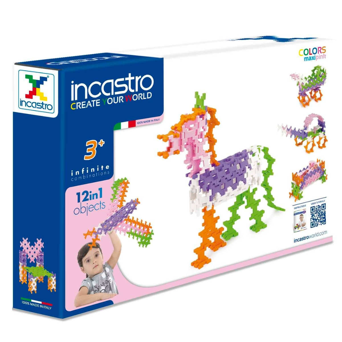 知育玩具 インカストロピンクMaxi100ピース入り （ ブロック オモチャ 3歳以上 イタリア製 知育おもちゃ モッテッソーリ 女の子 小学生
