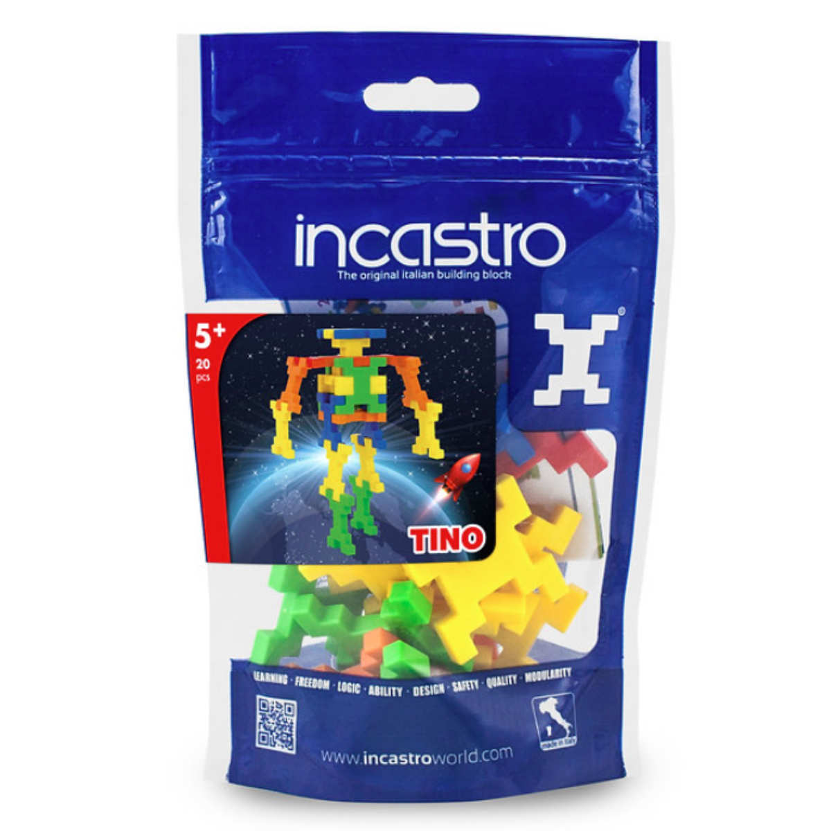 知育玩具 インカストロDoypack Tino20ピース入り （ ブロック オモチャ ロボット 5歳以上 イタリア製 知育おもちゃ モッテッソーリ 男の