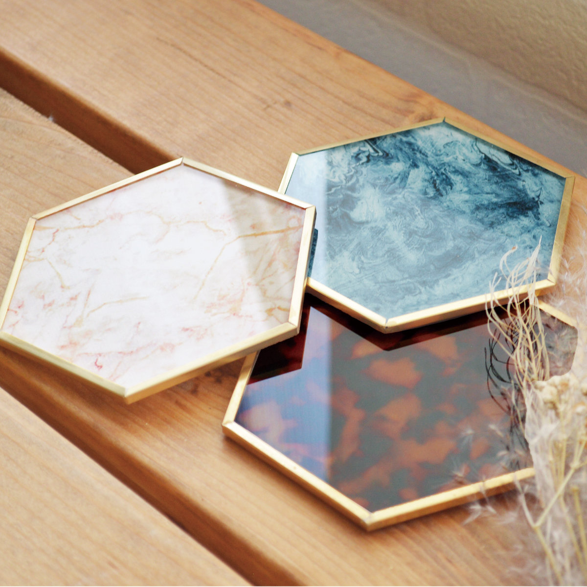 コースター キュレット ( ガラス 真鍮 大理石調 マット アクセサリートレイ おしゃれ かわいい 上品 エレガント カフェ ) 【NV】