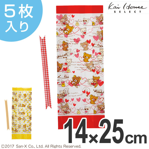 お菓子袋 5枚入 リラックマ キャラクター タイ付 日本製 水玉 （ ビニール袋 小分け袋 ラッピング バッグ パック パッケージ 袋 ） 【水玉】