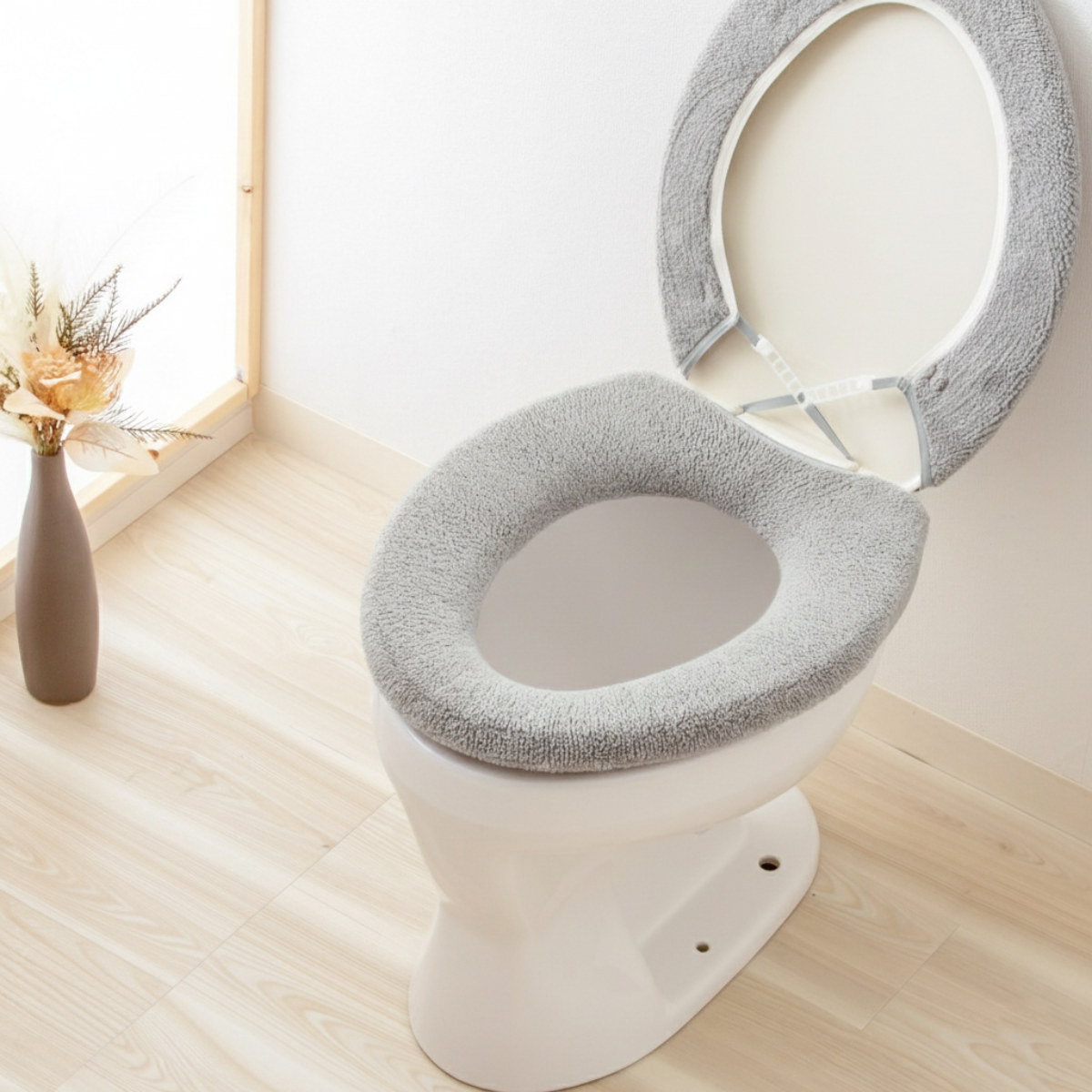 便座カバー SELECT JUST FIT トイレ便座カバー O型 ( 便座 カバー トイレ用品 O型用 洗える トイレ 伸びる トイレカバー O型便座専用 ふんわり 伸縮 冷たくない 無地 ) 【グレージュ】 グレージュ