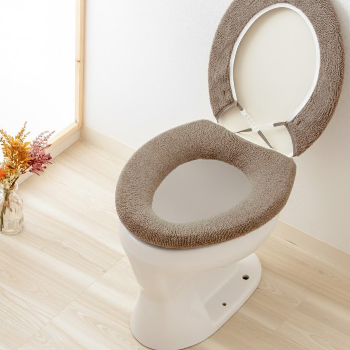 便座カバー SELECT JUST FIT トイレ便座カバー O型 ( 便座 カバー トイレ用品 O型用 洗える トイレ 伸びる トイレカバー O型便座専用 ふんわり 伸縮 冷たくない 無地 ) 【グレージュ】 グレージュ
