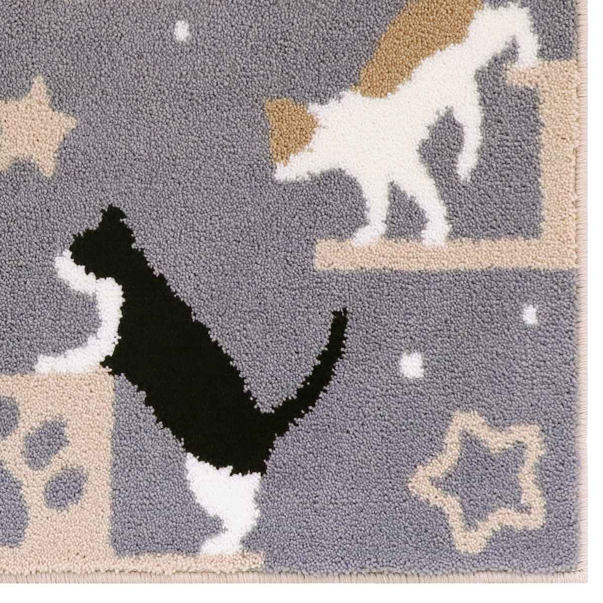 キッチンマット インテリアマット キャットストリート 50×80cm ( マット フロアマット マルチマット 玄関マット ラグマット 抗菌 キッチン ミニキッチン 洗面所 室内 ラグ 滑り止め加工 かわいい ネコ 猫 ) 【グレー】 グレー