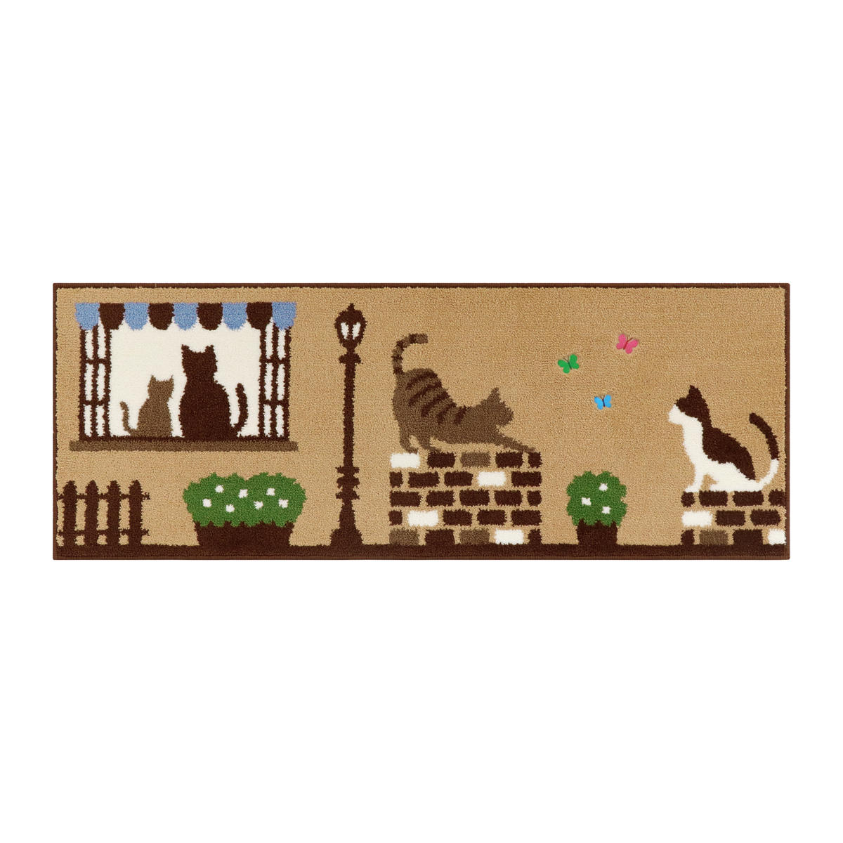 キッチンマット インテリアマット キャットストリート 45×120cm ( キッチン マット 45cm 120cm 台所マット マルチマット ラグマット キッチンラグ 滑り止め加工 キッチン用マット おしゃれ 長方形 かわいい ネコ 猫 ) 【ベージュ】 ベージュ