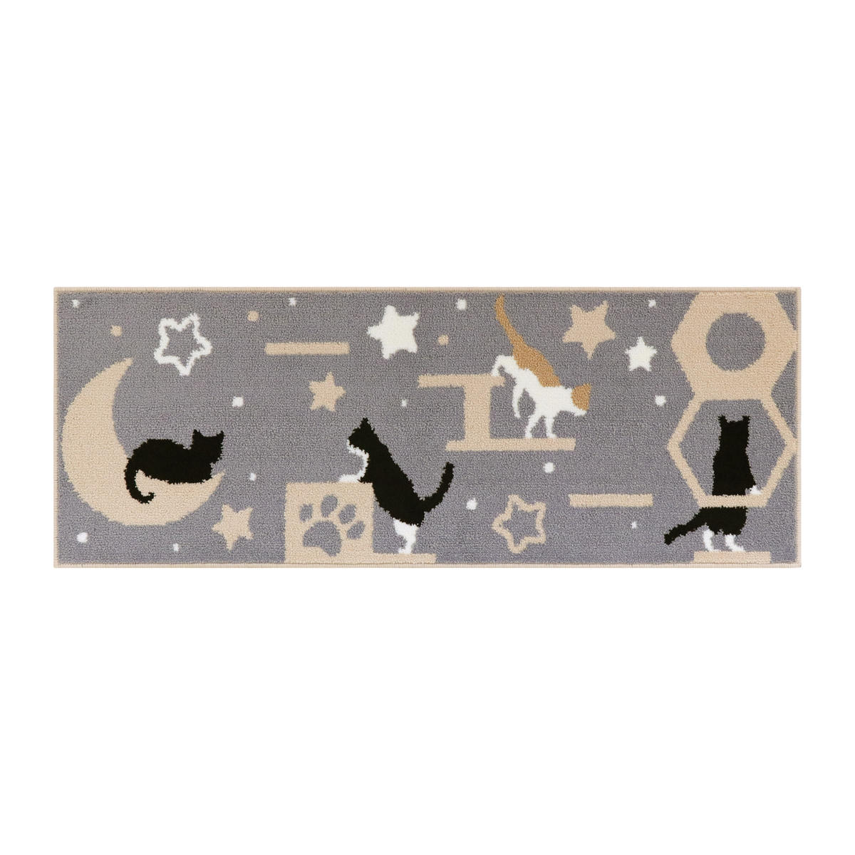 キッチンマット インテリアマット キャットストリート 45×120cm ( キッチン マット 45cm 120cm 台所マット マルチマット ラグマット キッチンラグ 滑り止め加工 キッチン用マット おしゃれ 長方形 かわいい ネコ 猫 ) 【ベージュ】 ベージュ