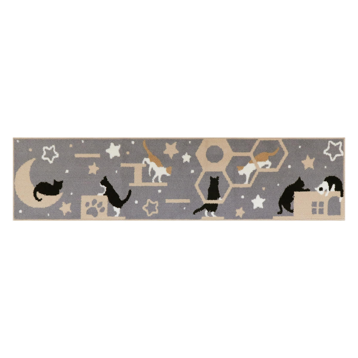 キッチンマット インテリアマット キャットストリート 45×180cm ( キッチン マット 45cm 180cm 台所マット マルチマット ラグマット キッチンラグ 滑り止め加工 キッチン用マット おしゃれ 長方形 かわいい ネコ 猫 ) 【ベージュ】 ベージュ