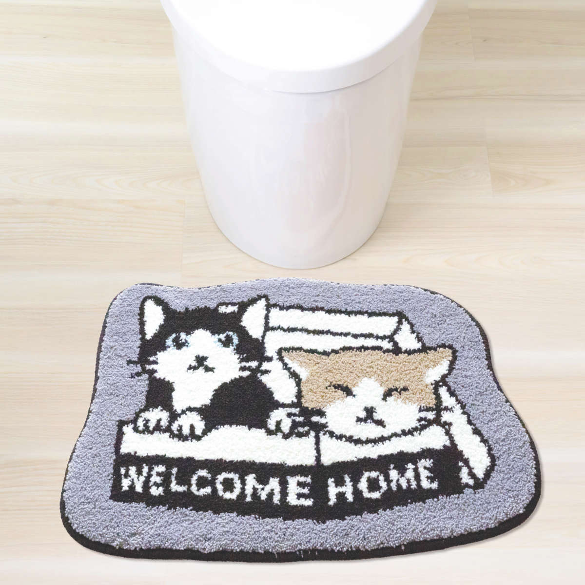玄関マット 室内 マルチマット 45×60 ( 洗える 滑り止め かわいい コンパクト ふかふか 抗菌加工 幅60cm マット ラグ トイレ 寝室 ペット 洗濯機で洗える インテリア 洗面 チワワ 豆しば ハチワレ 猫 ) 【ミケ】 ミケ