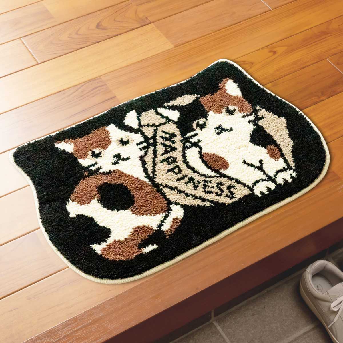 玄関マット 室内 マルチマット 45×60 ( 洗える 滑り止め かわいい コンパクト ふかふか 抗菌加工 幅60cm マット ラグ トイレ 寝室 ペット 洗濯機で洗える インテリア 洗面 チワワ 豆しば ハチワレ 猫 ) 【ミケ】 ミケ