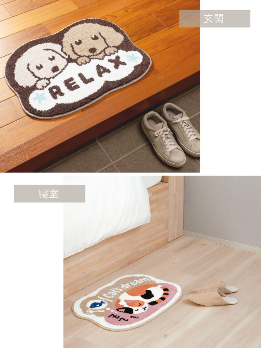 玄関マット 室内 マルチマット 45×60 ( 洗える 滑り止め かわいい コンパクト ふかふか 抗菌加工 幅60cm マット ラグ トイレ 寝室 ペット 洗濯機で洗える インテリア 洗面 チワワ 豆しば ハチワレ 猫 ) 【ミケ】 ミケ