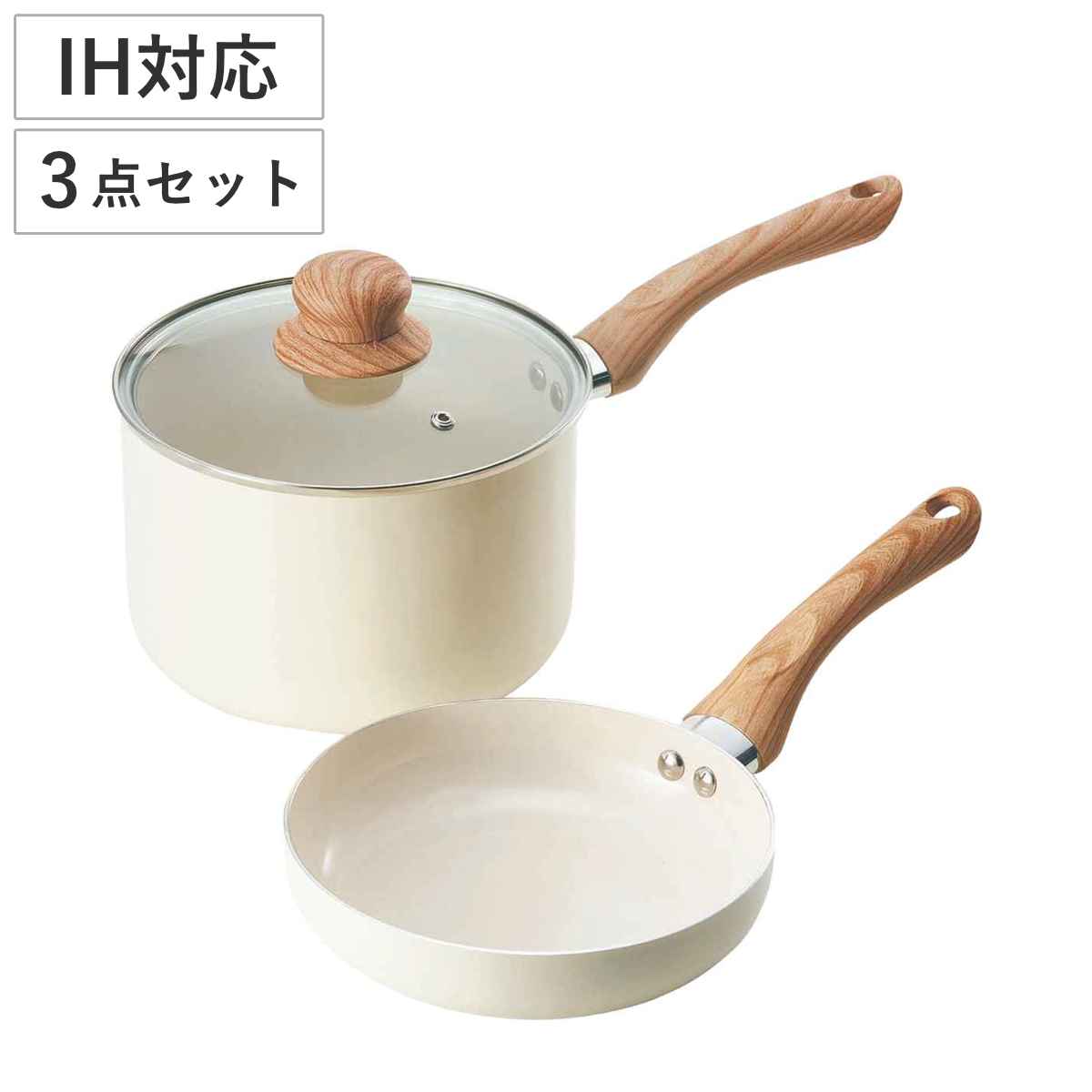 深型片手鍋 フライパン18cm 3点セット IH対応 セラミックコーティング グリンデイ・ウィズ （ ガス火対応 片手なべ 鍋 セラミック加工 ガラス蓋 フライパン 18センチ 3点 コンパクト 深型鍋 PFOAフリー 焦げ付きにくい 蓋付き ）