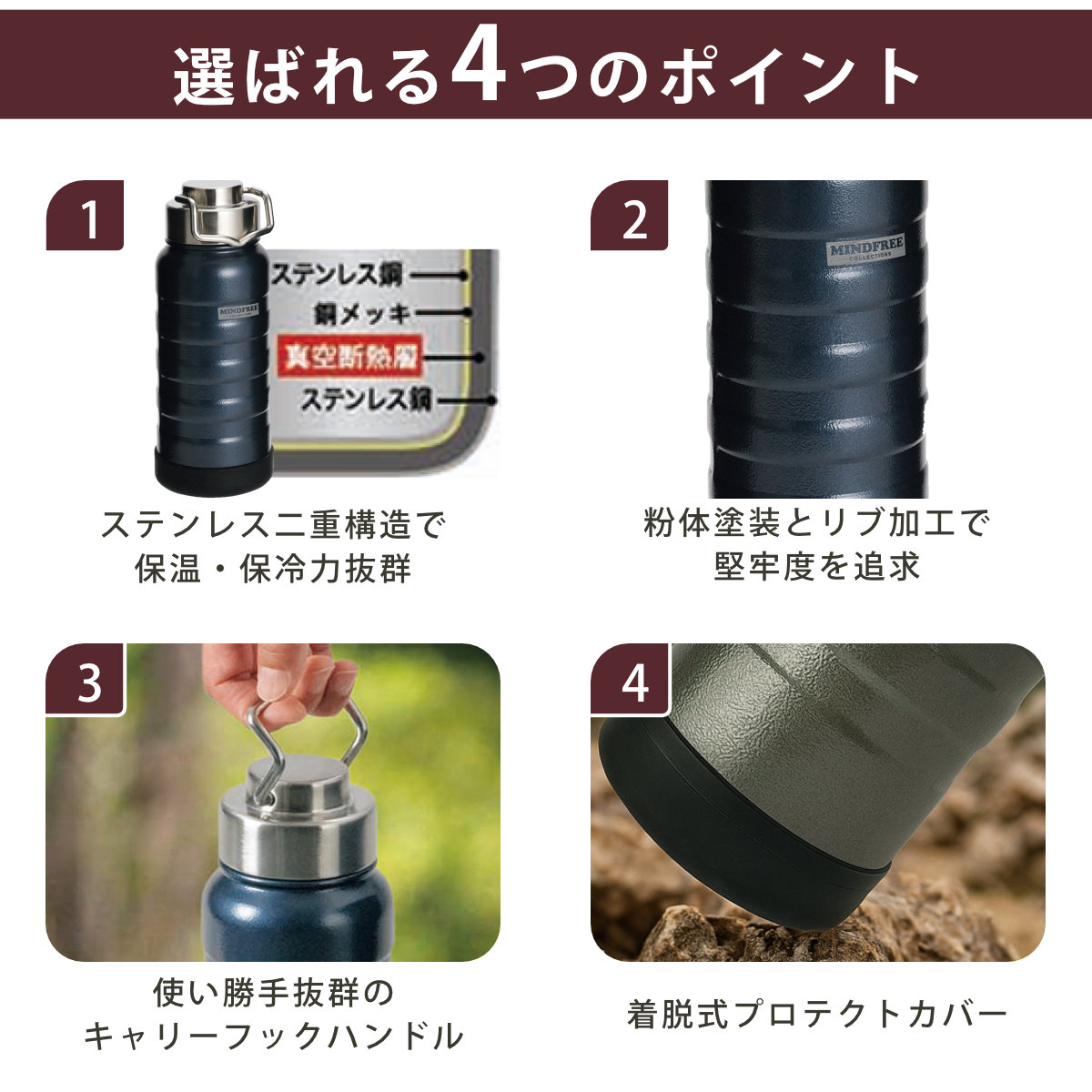水筒 マインドフリー真空二重ステンレスボトル550ml ( 直飲み 保温 保冷 マグボトル ステンレスボトル アウトドア 直のみ ダイレクトボトル 広口 真空二重構造 マグ ボトル 550 ml ) 【グレー】 グレー