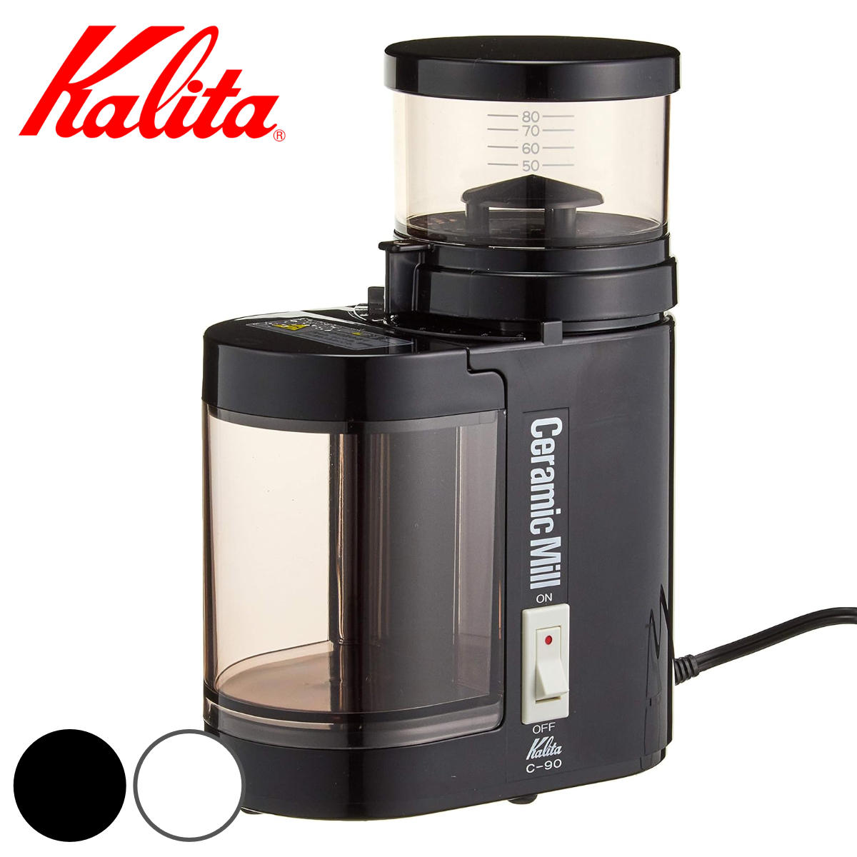 Kalita カリタ コーヒー ミル セラミック C-90 （ 日本製 電動 9段階 挽き目調整 電動コーヒーミル 電動ミル おしゃれ 珈琲 ドリップ 自動 セラミック刃 シンプル ハンドドリップ ） 【ブラック】