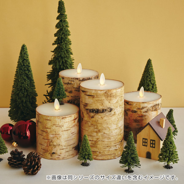 キャンドル LED LUMINARA ルミナラバーチピラー 3.5×4インチ ゆらぎ ( キャンドルライト LEDキャンドル コードレス タイマー led luminara キャンドルタイプ インテリアライト 電池式 木目調 おしゃれ 寝室 リビング )