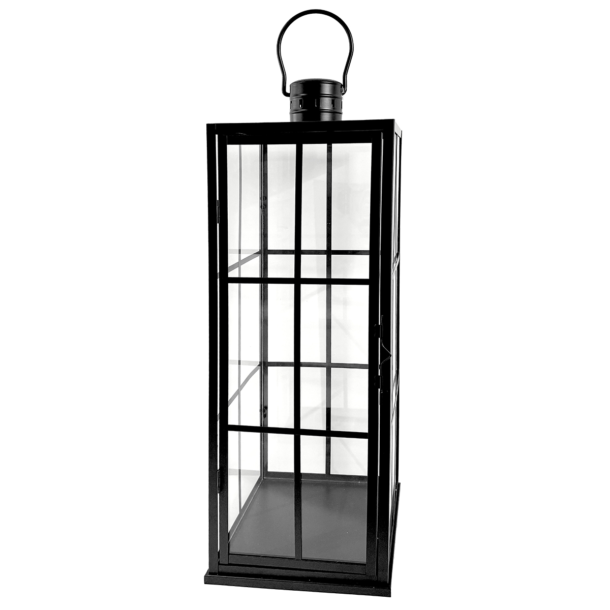 ディスプレイケース グリッドランタン L ガラス キャンドル ( 大型ランタン インテリア キャンドルランタン ガラス製 癒し おしゃれ インテリア雑貨 玄関 リビング ハンドル付き ブラック ディスプレイ )