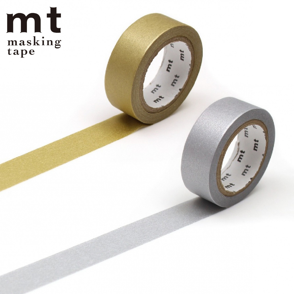 マスキングテープ mt 1P 金銀 15mm×7m （ マステ カモ井 カモ井加工紙 貼ってはがせる シール ステッカー エムティー ラッピング ゴールド シルバー 手帳 デコレーション アレンジ おしゃれ 文房具 リメイク 手帳デコ ノート ） 【金】