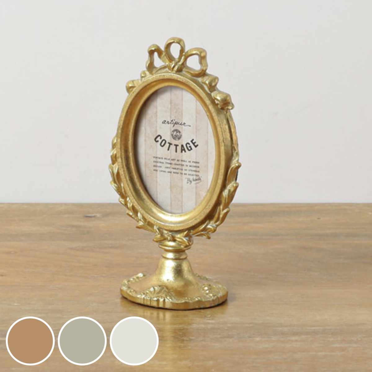 フォトフレーム フォトスタンド オーバル レジン ( 写真立て 写真 フレーム ミニ 小さめ 楕円形 アンティーク調 幅9.5cm ウエディングフォト 置き型 ウェルカムスペース ディスプレイ 写真フレーム 写真入れ ウエディング ) 【グレー】