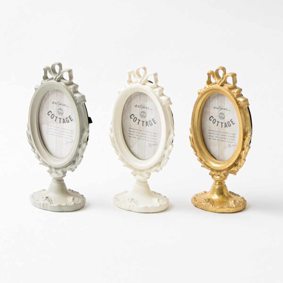 フォトフレーム フォトスタンド オーバル レジン ( 写真立て 写真 フレーム ミニ 小さめ 楕円形 アンティーク調 幅9.5cm ウエディングフォト 置き型 ウェルカムスペース ディスプレイ 写真フレーム 写真入れ ウエディング ) 【ゴールド】 ゴールド