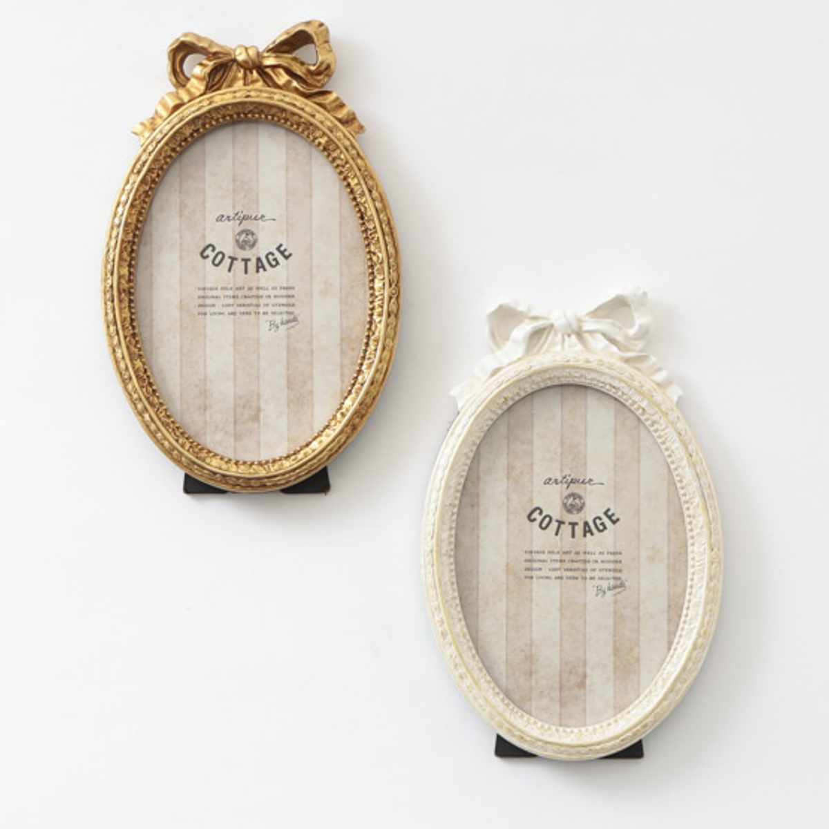フォトフレーム オーバルリボンフォトフレーム レジン ( 写真立て 写真 フレーム 楕円形 アンティーク調 ウエディングフォト 置き型 幅12cm リボン 壁掛け ウェルカムスペース ディスプレイ 写真フレーム 写真入れ ウエディング ) 【ゴールド】 ゴールド