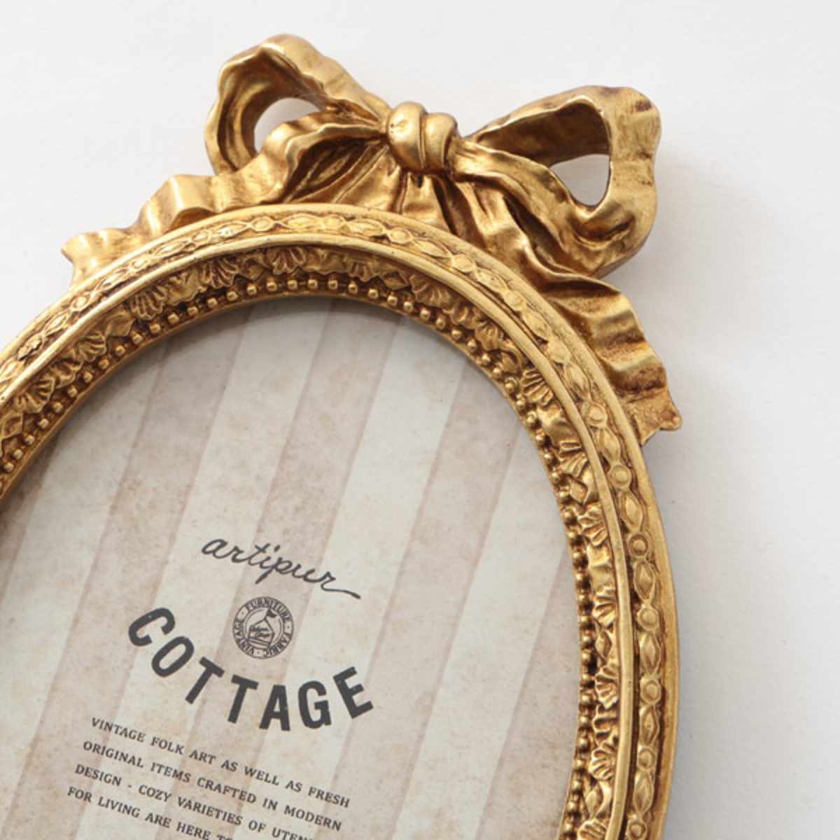フォトフレーム オーバルリボンフォトフレーム レジン ( 写真立て 写真 フレーム 楕円形 アンティーク調 ウエディングフォト 置き型 幅12cm リボン 壁掛け ウェルカムスペース ディスプレイ 写真フレーム 写真入れ ウエディング ) 【ゴールド】 ゴールド