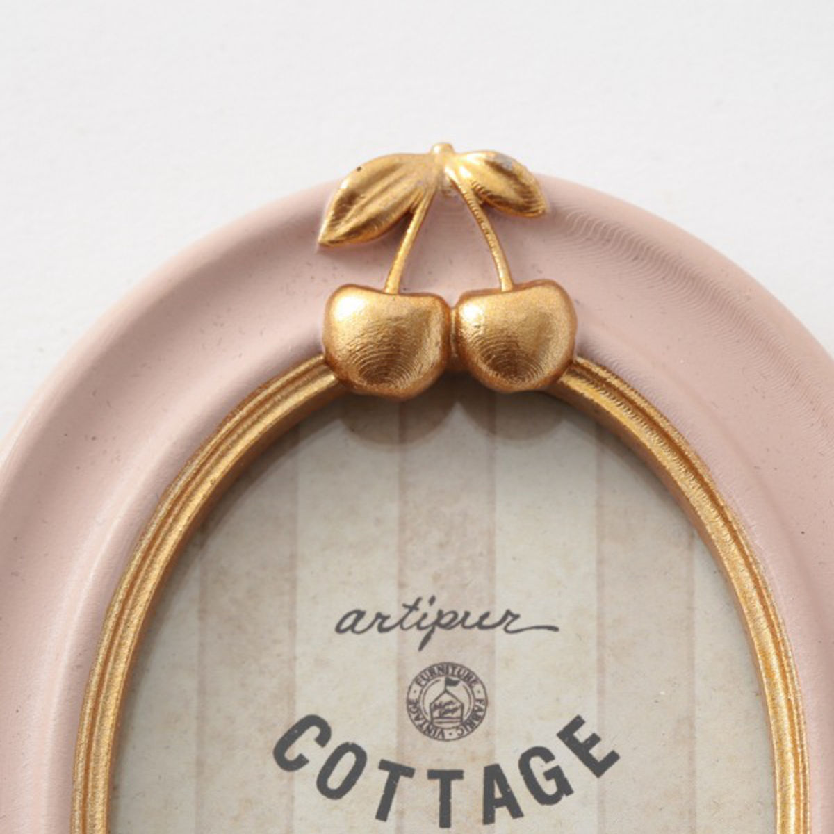 フォトフレーム チェリーオーバルフォトフレーム レジン ( 写真立て フォトスタンド 写真 フレーム ミニ 小さめ さくらんぼ 幅9cm 楕円形 アンティーク加工 チェリーフレーム 手のひらサイズ 壁掛け 置き型 ウエディングフォト ) 【クリーム】 クリーム