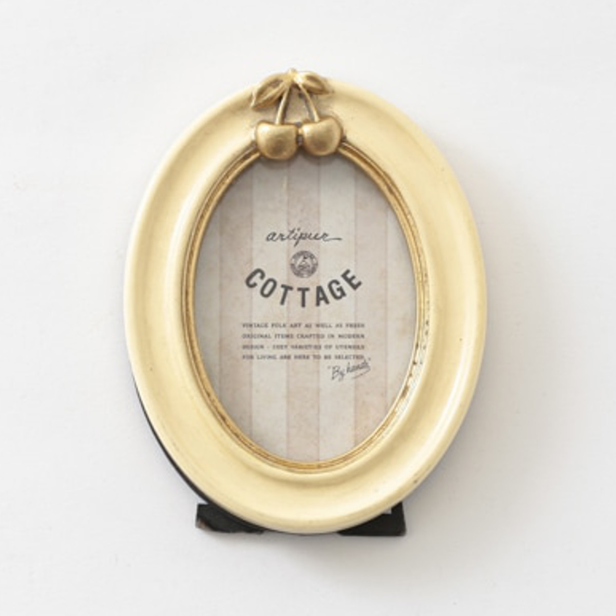 フォトフレーム チェリーオーバルフォトフレーム レジン ( 写真立て フォトスタンド 写真 フレーム ミニ 小さめ さくらんぼ 幅9cm 楕円形 アンティーク加工 チェリーフレーム 手のひらサイズ 壁掛け 置き型 ウエディングフォト ) 【クリーム】 クリーム