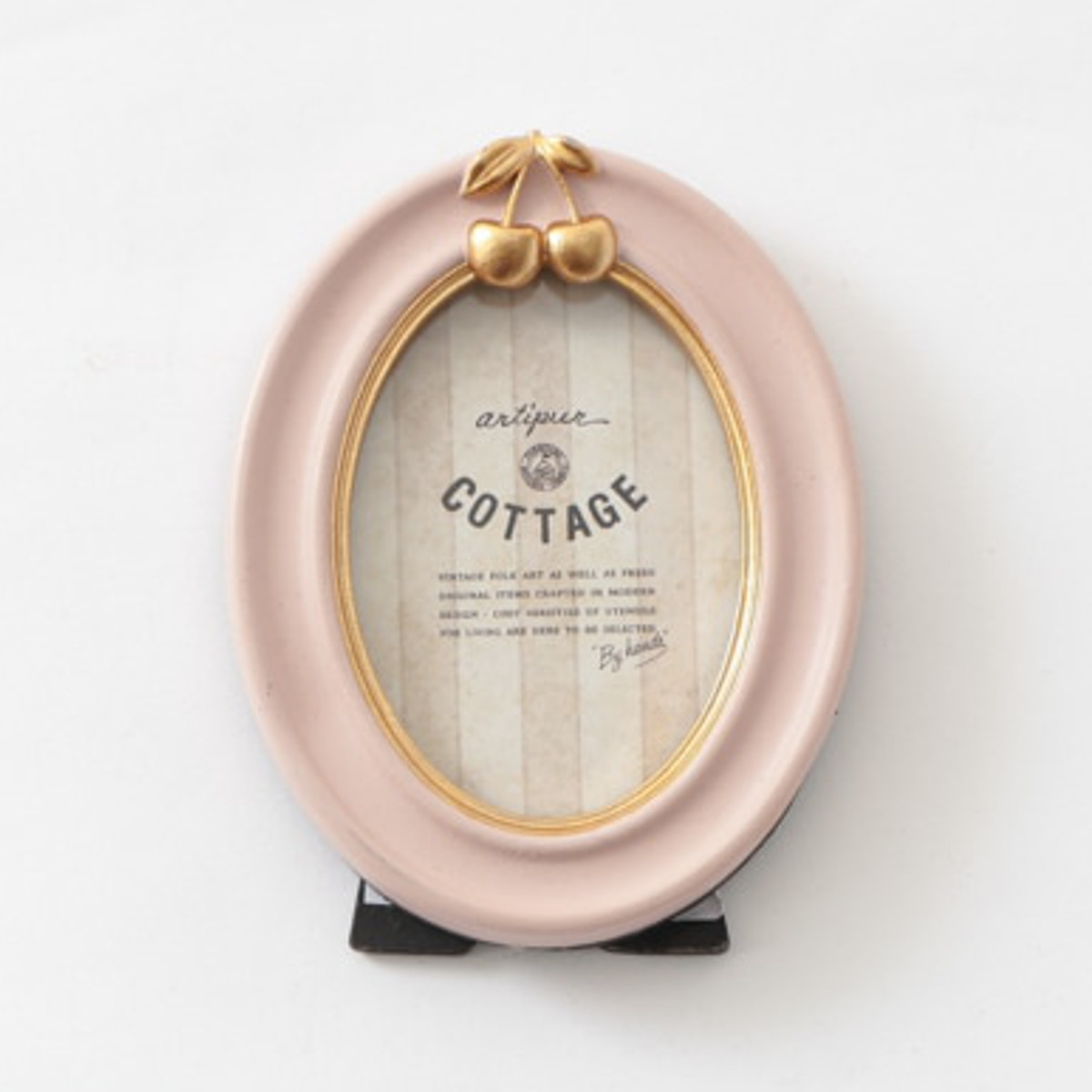 フォトフレーム チェリーオーバルフォトフレーム レジン ( 写真立て フォトスタンド 写真 フレーム ミニ 小さめ さくらんぼ 幅9cm 楕円形 アンティーク加工 チェリーフレーム 手のひらサイズ 壁掛け 置き型 ウエディングフォト ) 【クリーム】 クリーム