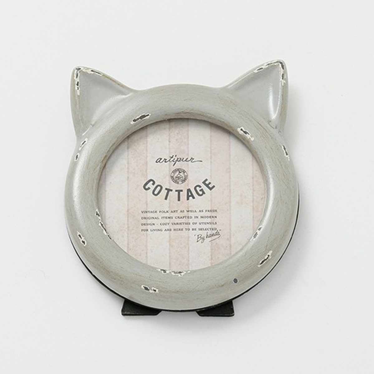 フォトフレーム キャットフォトフレーム レジン ( 写真立て フォトスタンド 写真 フレーム ミニ 小さめ ネコ型 猫 幅10.5cm アンティーク加工 キャットフレーム 手のひらサイズ 壁掛け 置き型 ) 【ホワイト】 ホワイト