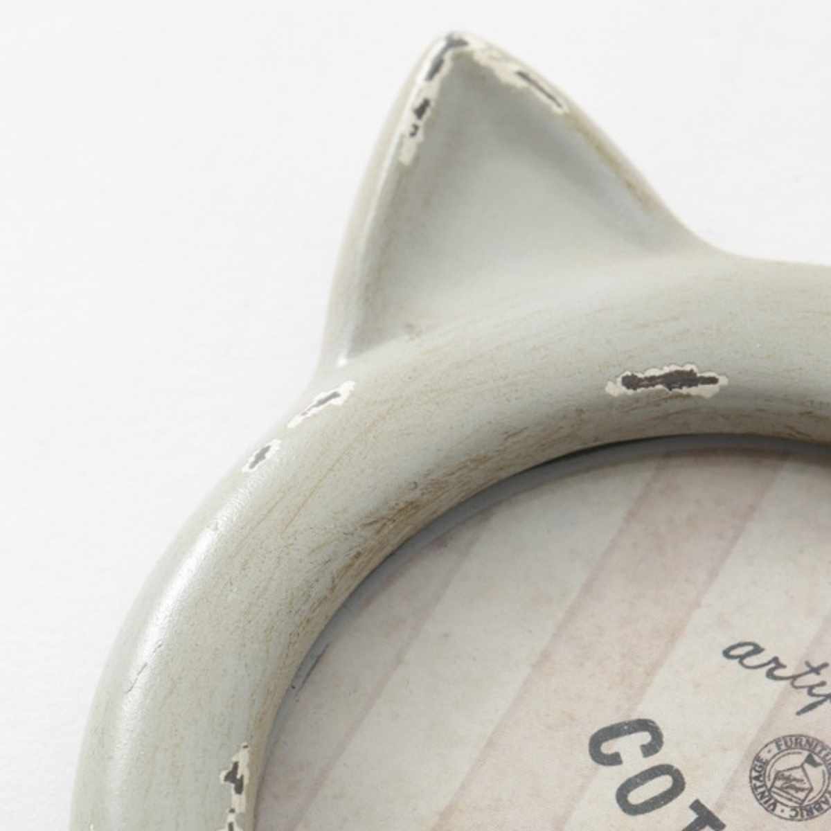 フォトフレーム キャットフォトフレーム レジン ( 写真立て フォトスタンド 写真 フレーム ミニ 小さめ ネコ型 猫 幅10.5cm アンティーク加工 キャットフレーム 手のひらサイズ 壁掛け 置き型 ) 【ホワイト】 ホワイト