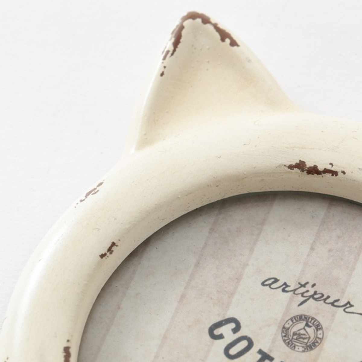 フォトフレーム キャットフォトフレーム レジン ( 写真立て フォトスタンド 写真 フレーム ミニ 小さめ ネコ型 猫 幅10.5cm アンティーク加工 キャットフレーム 手のひらサイズ 壁掛け 置き型 ) 【ホワイト】 ホワイト