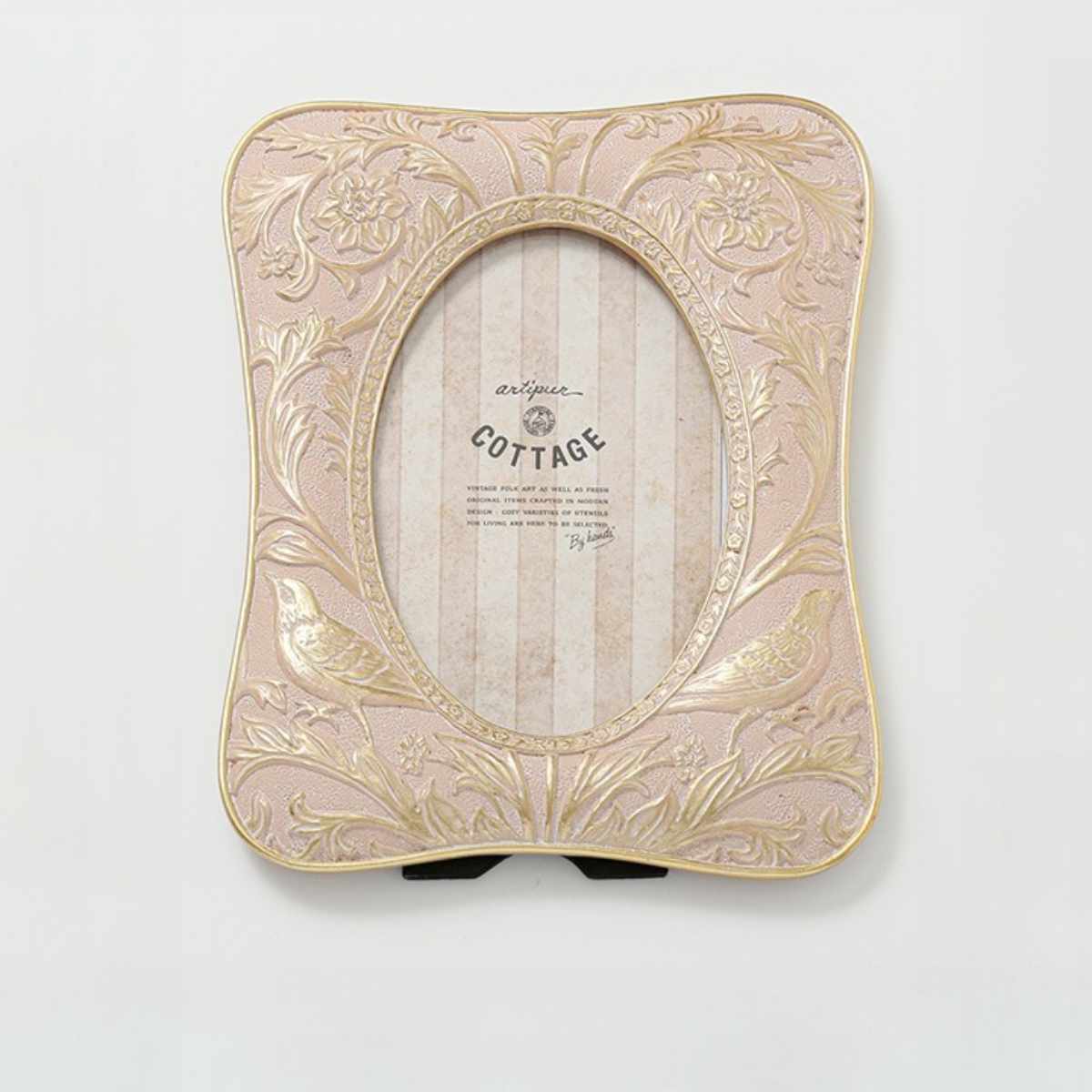 フォトフレーム 花鳥フォトフレーム レジン ( 写真立て フォトスタンド 写真 フレーム L判 標準プリントサイズ はがきサイズ KG判 上品 アンティーク調 ウエディングフォト 壁掛け 置き型 縦 横 ピクチャーフレーム エレガント ) 【ピンク】 ピンク