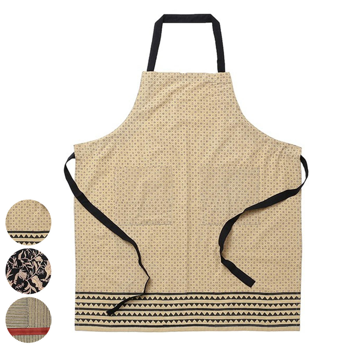 エプロン ブロックプリント モダン 綿100％ （ キッチンエプロン 胸当てエプロン ポケット付き 肩ひも 首掛け型 ビブエプロン 台所エプロン 大人用 コットン 綿 おしゃれ かわいい 腰ひも ハンドメイド DIY レディース ） 【ミックス】