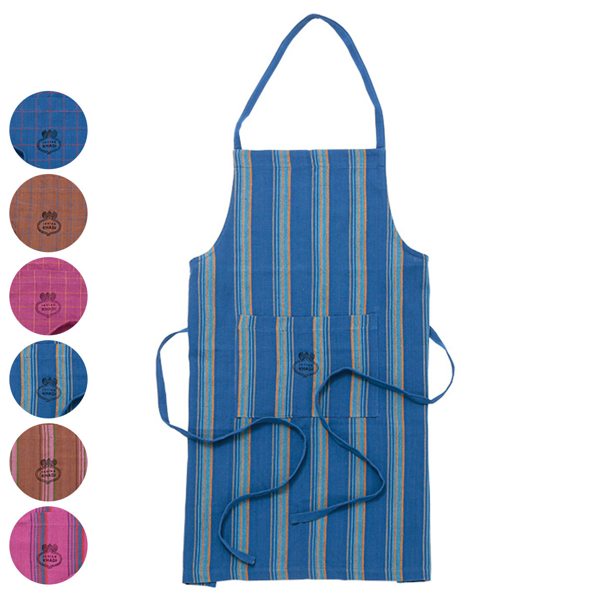 エプロン カディエプロン チェック ストライプ コットン100％ （ キッチンエプロン 綿100％ 首掛け型 胸当てエプロン コットン ポケット付き ビブエプロン 台所エプロン カディ織り 大人用 綿 おしゃれ かわいい 腰ひも レディース ） 【チェックブラウン】