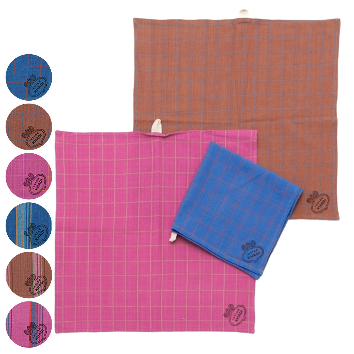 クロス カディ キッチンクロス チェック ストライプ （ 布巾 フキン キッチン カウンタークロス 食器拭き キッチンタオル 速乾 食器拭きクロス ランチョンマット ランチクロス ループ付き 手拭き カディ織り ） 【ストライプブルー】