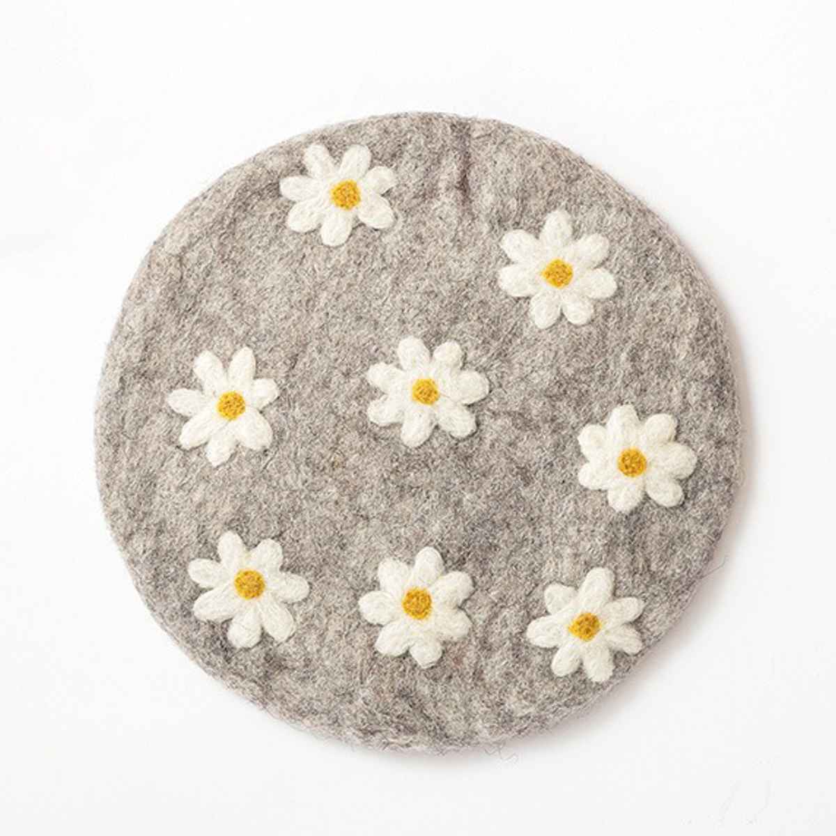 鍋敷き フェルト ラウンド鍋敷き マーガレット （ 鍋しき なべ敷き ナベ敷き ウール フェルト生地 ファブリック 花 鍋敷 鍋置き 卓上 分厚い キッチン用品 キッチン雑貨 キッチン小物 キッチンファブリック インテリア かわいい ）